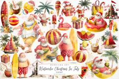Watercolor Christmas In July Clipart - Set of 55 Png Bundle Product Image 1