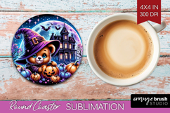 Brown Bear Halloween Round Coaster Cute Animal Coaster PNG Product Image 1