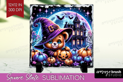 Brown Bear Halloween Slate PNG Cute Animal Square Slate Product Image 1