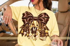 Brown Graduation Bow PNG with Cap and Diploma Charms, Senior Product Image 2