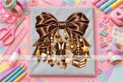 Brown Graduation Bow PNG with Cap and Diploma Charms, Senior Product Image 1