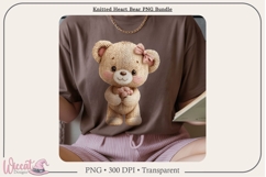 Knitted Heart Bear PNG Bundle, Faux Yarn Teddy Bears, Product Image 4