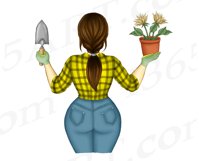 Brunette Woman Florist Clipart Flower Arrangement Logo PNG Product Image 3