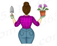 Brunette Woman Florist Clipart Flower Arrangement Logo PNG Product Image 4