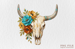 Brushstroke Floral Cow Skull PNG Product Image 1