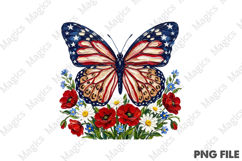 Brushstroke Patriotic Butterfly Floral PNG Product Image 1