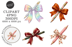 Brushstroke Pencil Bow Clipart PNG Product Image 1