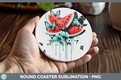 GorgeousBS05 Teal Drips Round Coaster design.