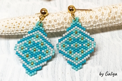 Beaded Earrings Pattern Turquoise Gold Brick Stitch Product Image 2