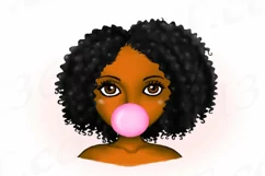Bubble Gum Girl Black Woman Afro Clipart Sublimation PNG Product Image 2