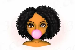 Bubble Gum Girl Black Woman Afro Clipart Sublimation PNG Product Image 3