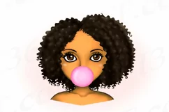 Bubble Gum Girl Black Woman Afro Clipart Sublimation PNG Product Image 4