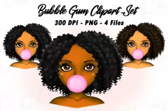 Bubble Gum Girl Black Woman Afro Clipart Sublimation PNG Product Image 1