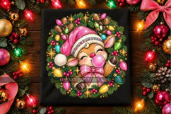 Bubblegum Reindeer PNG with Pink Hat and Christmas Lights Product Image 1