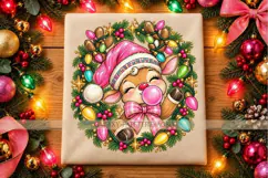Bubblegum Reindeer PNG with Pink Hat and Christmas Lights Product Image 3