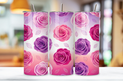 seamless tumbler wrap, bubblegum rose design, bright floral wrap, pink purple roses, watercolor bubblegum design, 20oz skinny tumbler, tapered tumbler wrap, straight tumbler design, bright rose art, seamless bubblegum design