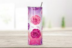 seamless tumbler wrap, bubblegum rose design, bright floral wrap, pink purple roses, watercolor bubblegum design, 20oz skinny tumbler, tapered tumbler wrap, straight tumbler design, bright rose art, seamless bubblegum design