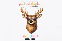 Valentine buck PNG graphic showing a realistic deer head with antlers wearing sunglasses with heart reflections, styled for masculine hunter and outdoorsman Valentine designs.