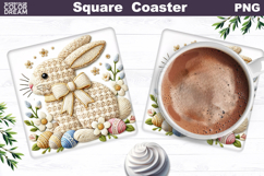 Easter Bunny Square Coaster | Spring Rabbit Sublimation Product Image 1