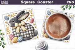 Easter Bunny Square Coaster | Spring Rabbit Sublimation Product Image 1