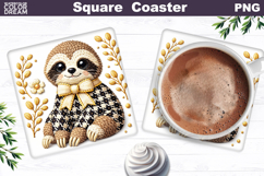 Sloth Floral Square Coaster | Spring Animal Sublimation Product Image 1