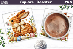 Easter Bunny Square Coaster | Spring Rabbit Sublimation Product Image 1