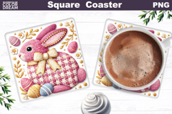 Easter Bunny Square Coaster | Spring Rabbit Sublimation Product Image 1