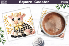 Cow Floral Square Coaster | Spring Animal Sublimation Product Image 1