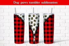 Buffalo plaid dog paws tumbler sublimation design wrap 20 Oz Product Image 1
