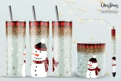 Buffalo plaid Christmas Snowman  sublimation design for tumbler and mug