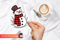 Buffalo Plaid Snowman sticker, Winter Snowman Sticker Product Image 1