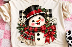 Buffalo Plaid Snowman Sublimation PNG, Rustic Christmas Snow Product Image 1