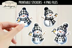 Buffalo Plaid Snowman Printable Stickers | 4 PNG Stickers Product Image 1
