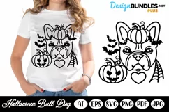 Halloween Bull Dog with Heart, Pumpkin and Bats SVG Template Product Image 1