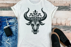 Ornate Bull Skull SVG Design | Western Boho Tattoo Art Product Image 3
