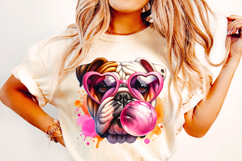 Bulldog Blowing Bubble Gum Png, Retro Bulldog Png, Dog Mom Product Image 2