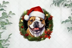 Christmas Dog Wreath Bulldog Sublimation Clipart Product Image 1