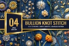 Bullion Knot Stitch Embroidery Dandelions Digital Paper Product Image 1
