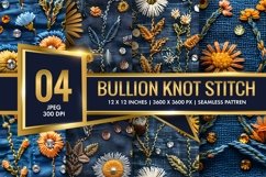 Bullion Knot Stitch Embroidery Dandelions Digital Paper Product Image 1