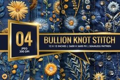 Bullion Knot Stitch Embroidery Dandelions Digital Paper Product Image 1