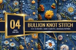 Bullion Knot Stitch Embroidery Dandelions Digital Paper Product Image 1