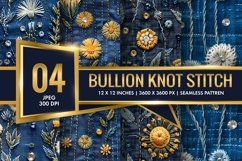 Bullion Knot Stitch Embroidery Dandelions Digital Paper Product Image 1