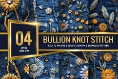 Bullion Knot Stitch Embroidery Dandelions Digital Paper Product Image 1
