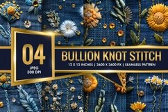 Bullion Knot Stitch Embroidery Dandelions Digital Paper Product Image 1