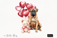 Valentine Bullmastiff Dog PNG | Valentine's Day Clipart Product Image 1