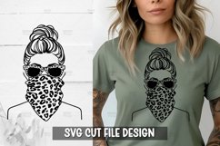 Woman with Messy Bun Leopard SVG for Cricut &amp; Silhouette Product Image 1