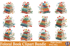 Watercolor Floral Books Clipart PNG Bundle Product Image 1