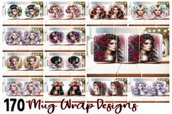 170 Feminine Mug Wrap Designs 11oz &amp; 15oz PNG Afro, Floral Product Image 1
