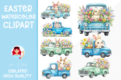 Cute Bunny in Vintage Truck with Spring Flowers,Easter PNG Product Image 1