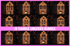 12 3D House Christmas Candle Holder Laser Cut Design Product Image 1